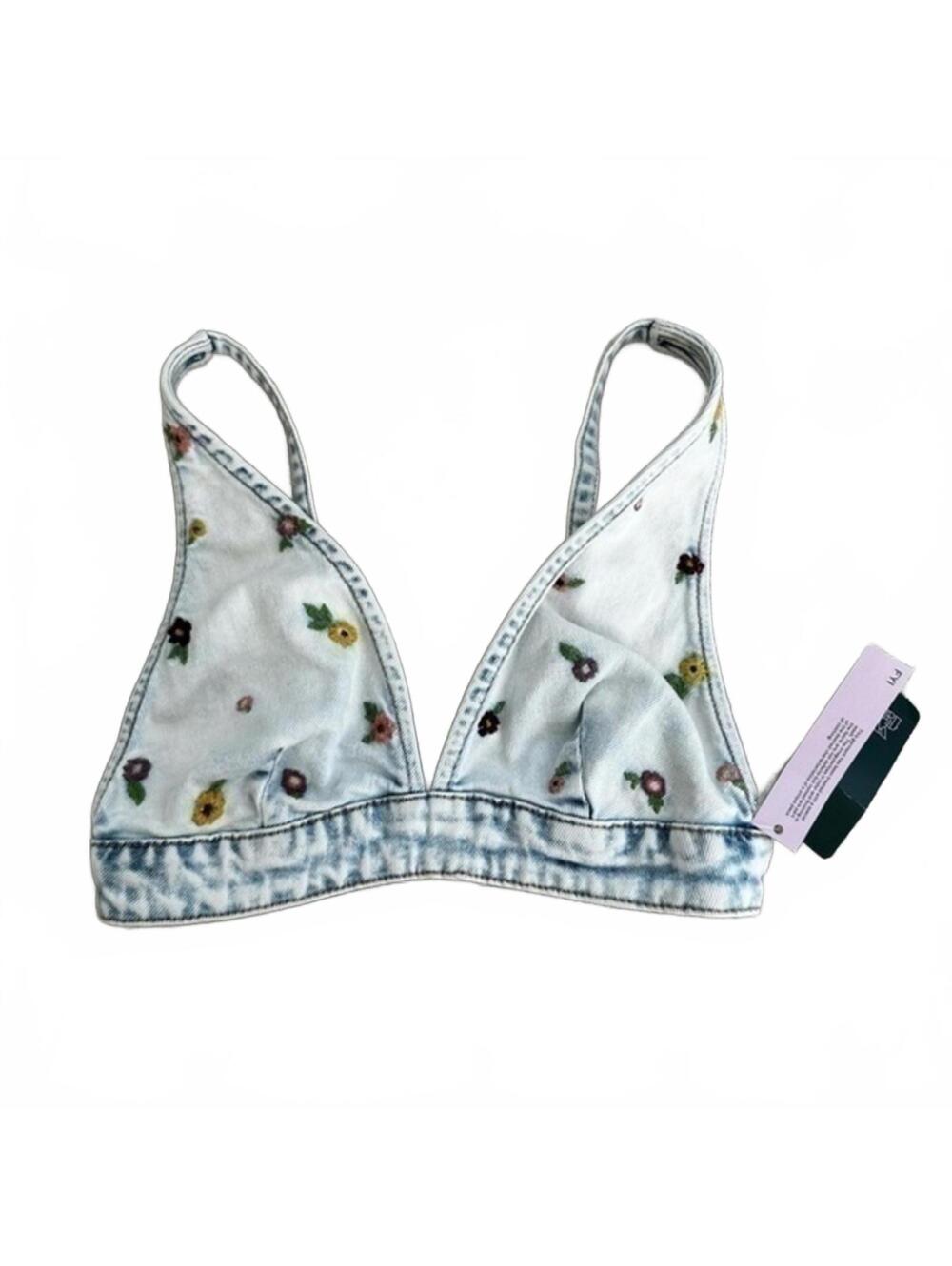 Triangle Cup Cotton Denim Tank Top Wild Fable NWT Acid Wash Floral XXS